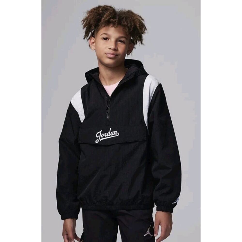 Nike Jordan Big Kid MJ Flight MVP Windbreaker Jacket Black/White Size 12-13 Y